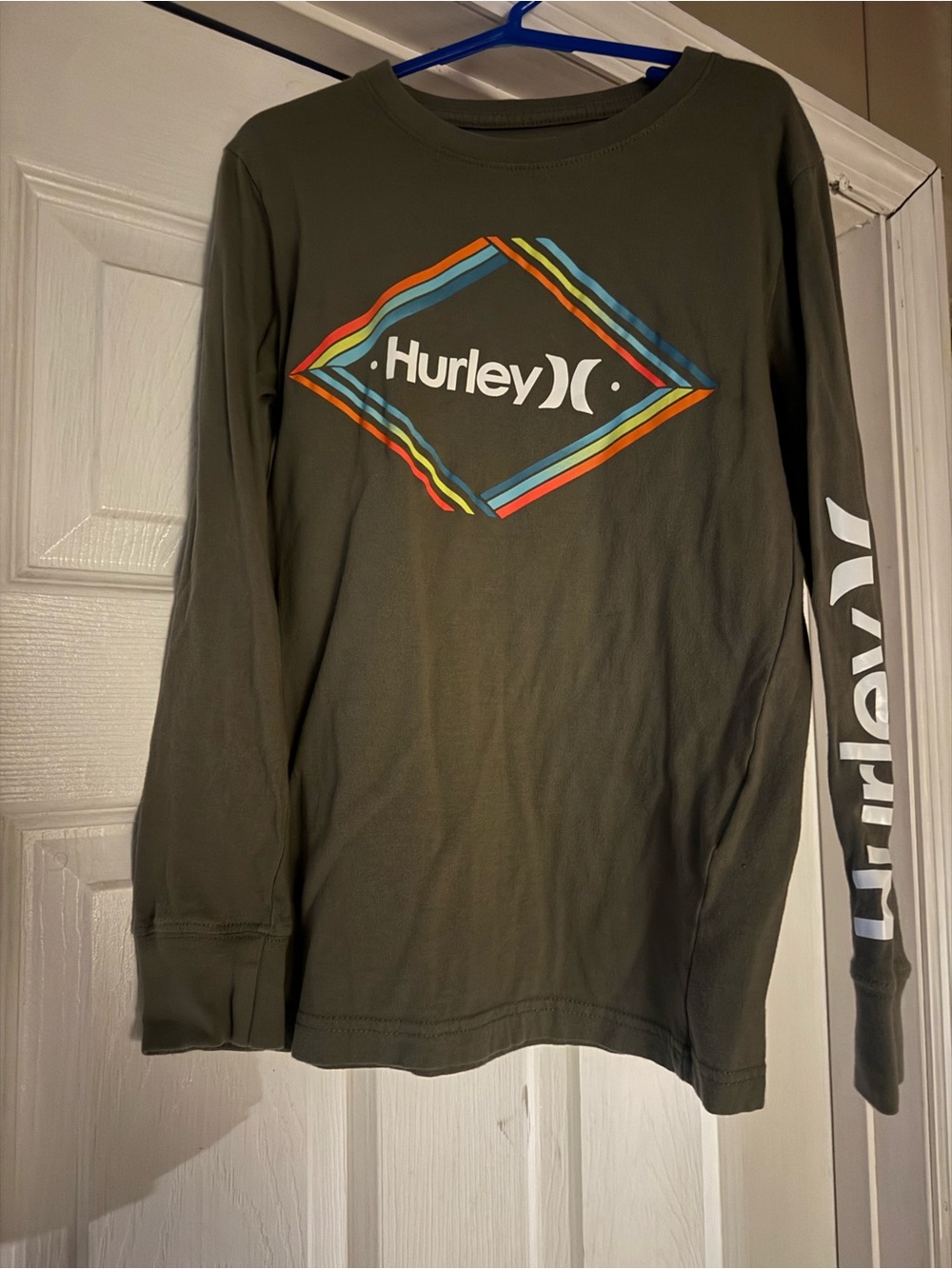 Hurley Olive Green Long Sleeve Tee with Multicolor Logo